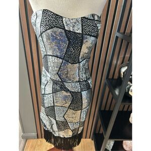 La femme black and silver sleeves dress with fringe 1920 style y2k size 8 mini